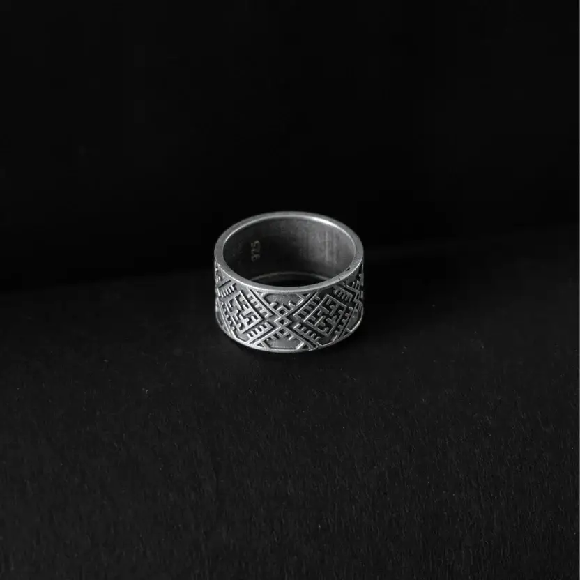 Swastik Silver Band : ZV-RNG-SWS-007-D