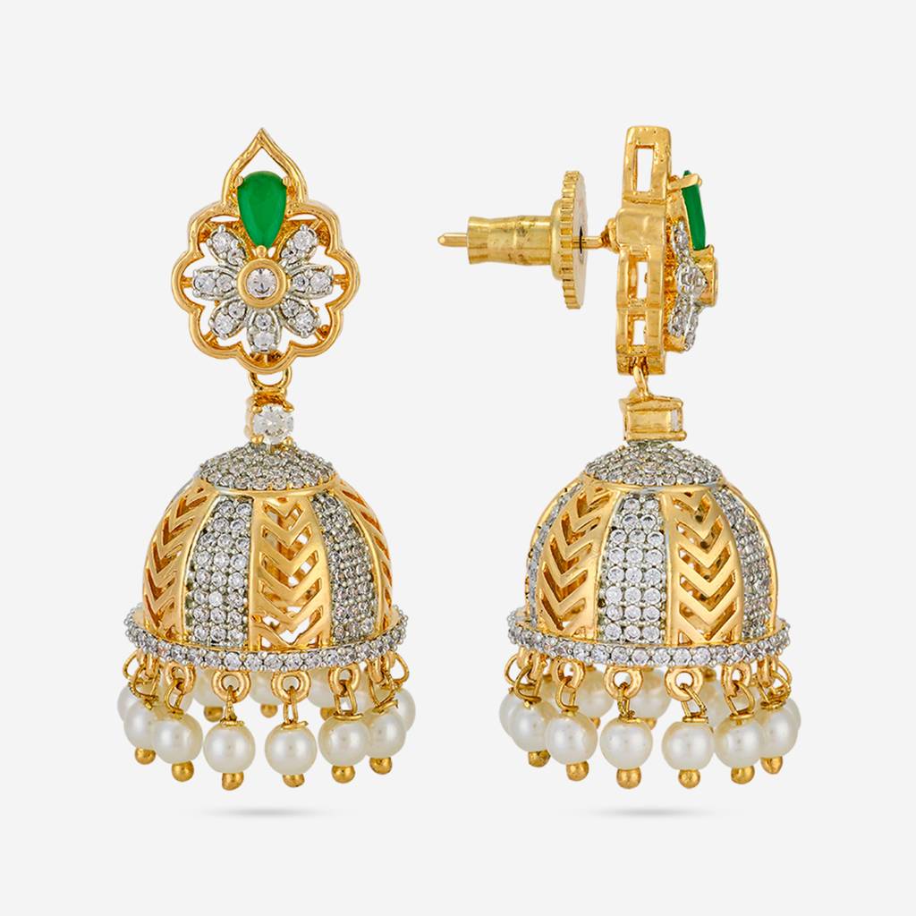 Gold - Plated Party Wear Zircon Earring - 463122 : 463123