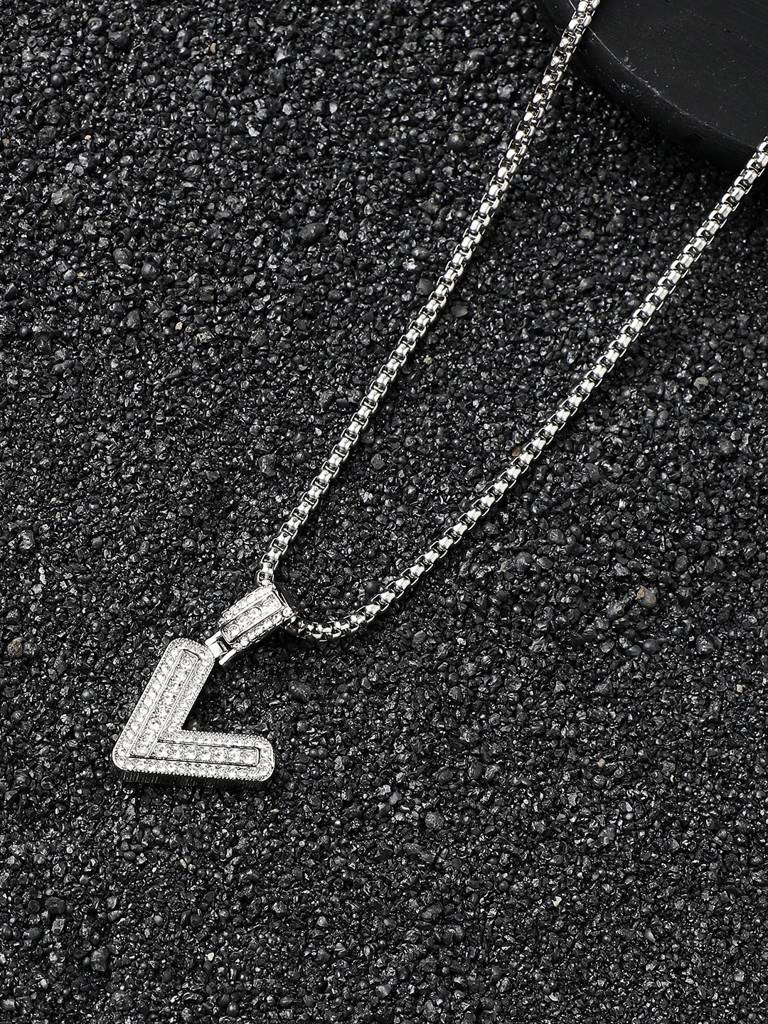 Men'S Embellished Alphabet Pendant Necklace - Silver : FANC1071-V