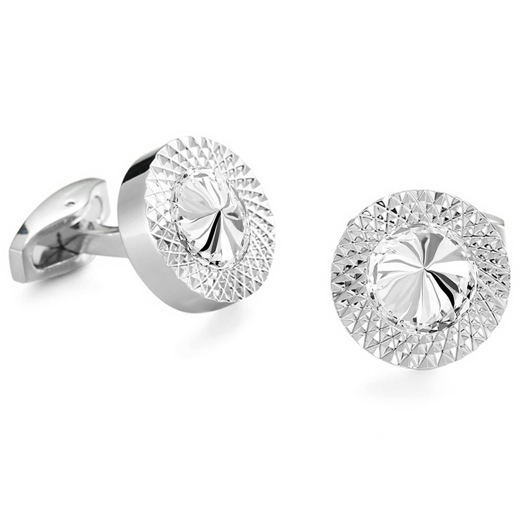 White Silver Plated Cufflinks Set Stylish Wedding Business Accessories For Men & Boys - Valentines Gift For Him : PX9CL22W