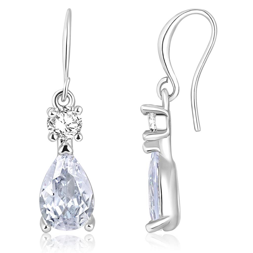 Silver Plated Cubic Zirconia Crystal Studded Drop Earrings Fish Hook Back Fashion Jewellery For Women & Girls : PX8E196