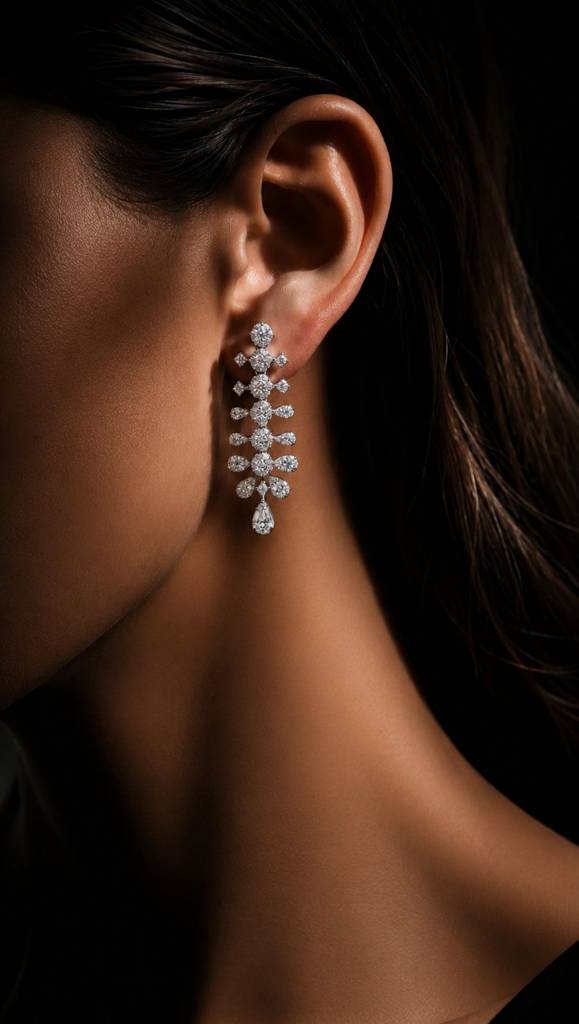 Twenty One Jewels 925 Silver American Diamond Bridal Necklace Set With Earrings | Luxury Wedding & Cocktail Jeweller : TNS9119