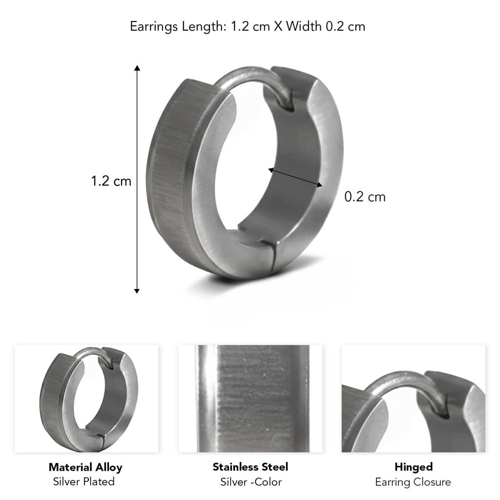 Silver Plated Stainless Steel Hoop Huggie Earrings Jewellery For Men & Boys (1 Pc) : PX9ME63-S