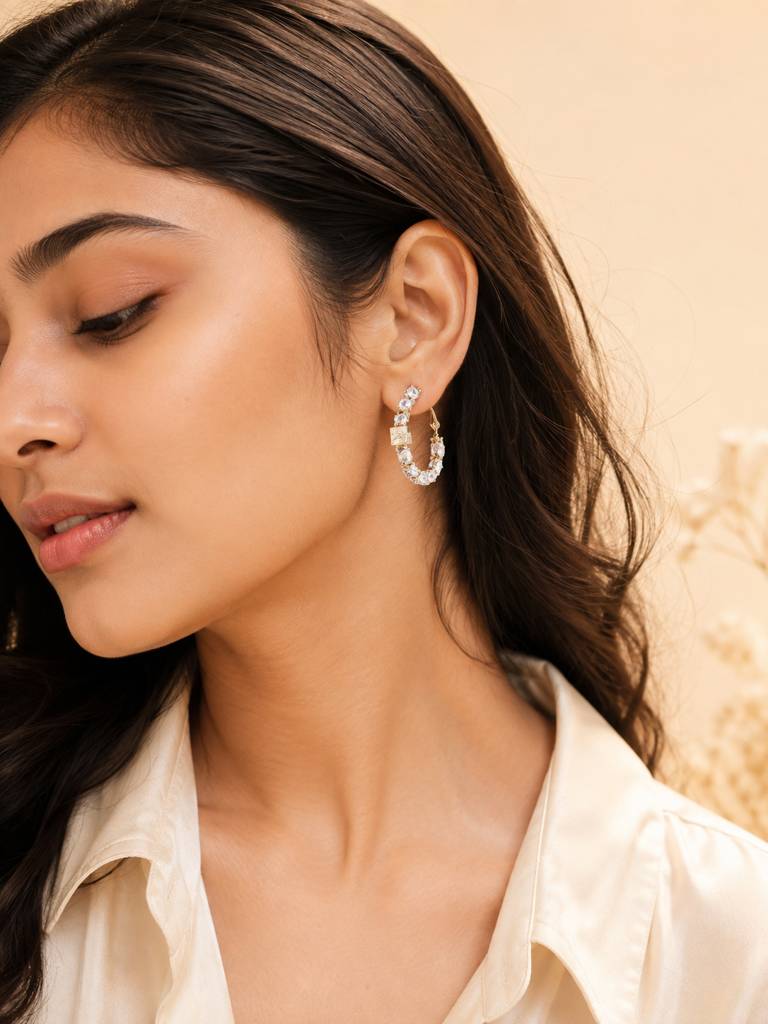 Crystal Hoop Earrings In Gold : AN-LJ-GO-0051-DE