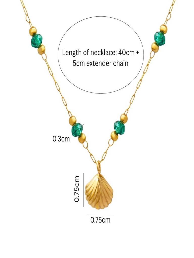 18K Gold Plated Anti-Tarnish Shell And Green Crystal Pendant & Bracelet Set : ALL0725NB990C2