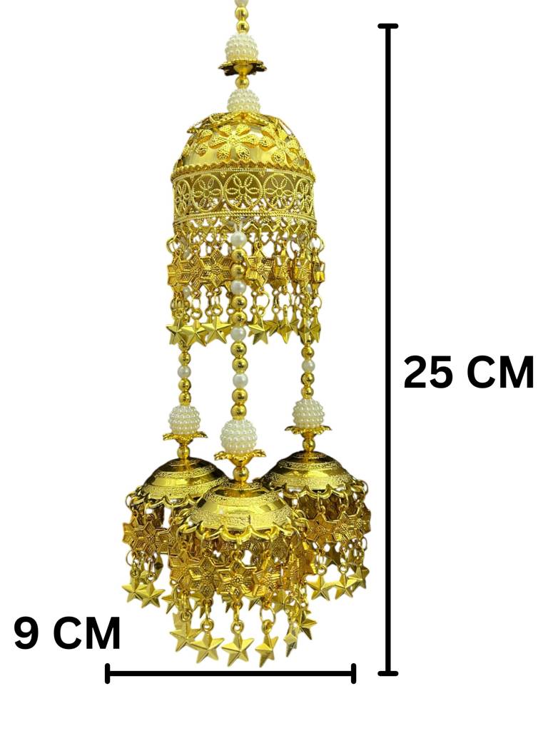Indian Bridal Kaleera – Golden Wedding Ornament With Modern Dome Designs, Handcrafted Jewelry Hanging Decoration : 2512-262-et