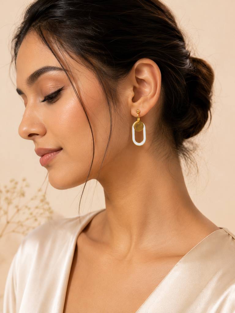 Minimal Geometric Gold Drop Earrings : AN-LJ-GO-0081-DE