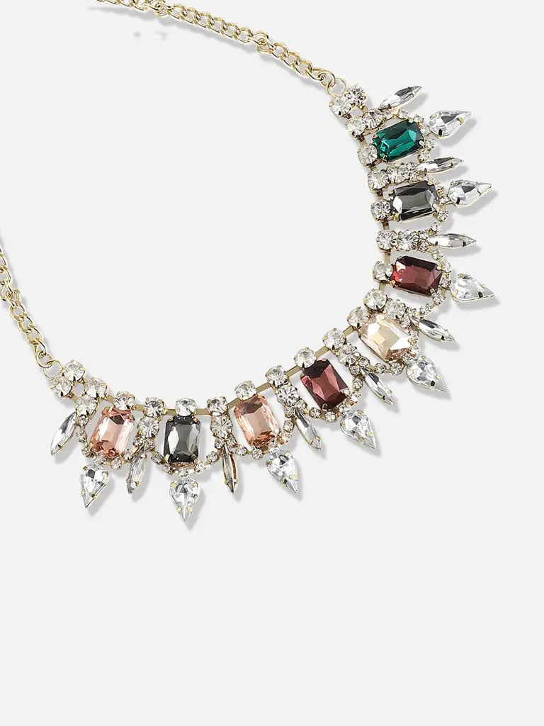 Xiomara-Gold Plated Designer Stone Party Necklace For Women : SOHNCK3090