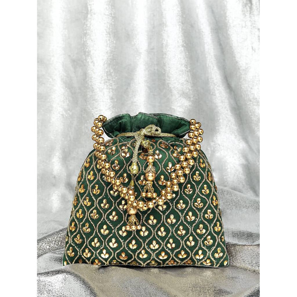 Potli Bags For Women Girls Evening Bag Wristlet Ethnic Bridal Purse With Drawstring : P27GRN