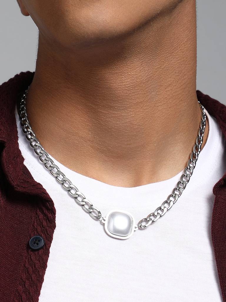 Men'S The Perla-Flat Chain Necklace - Metallic Silver : SOHINC6297