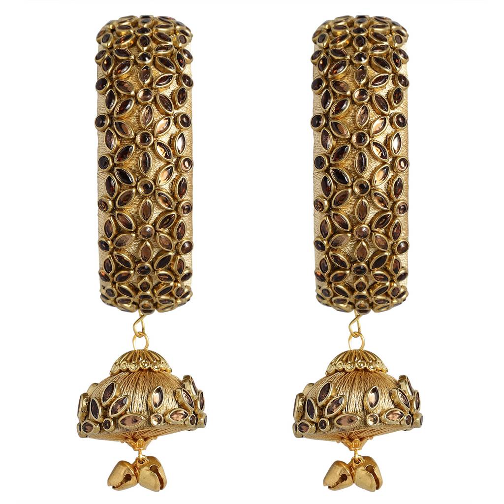 Peora Silk Thread Crystal Design With Dangling Jhumki Chuda Chura Bangle Set For Women : PF51B72CRM