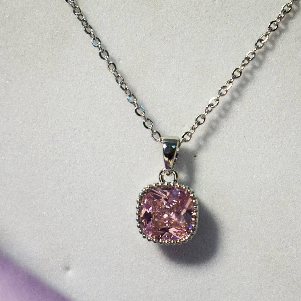 Dainty Silver Pink Diamond Elegance Pendant : NS11729