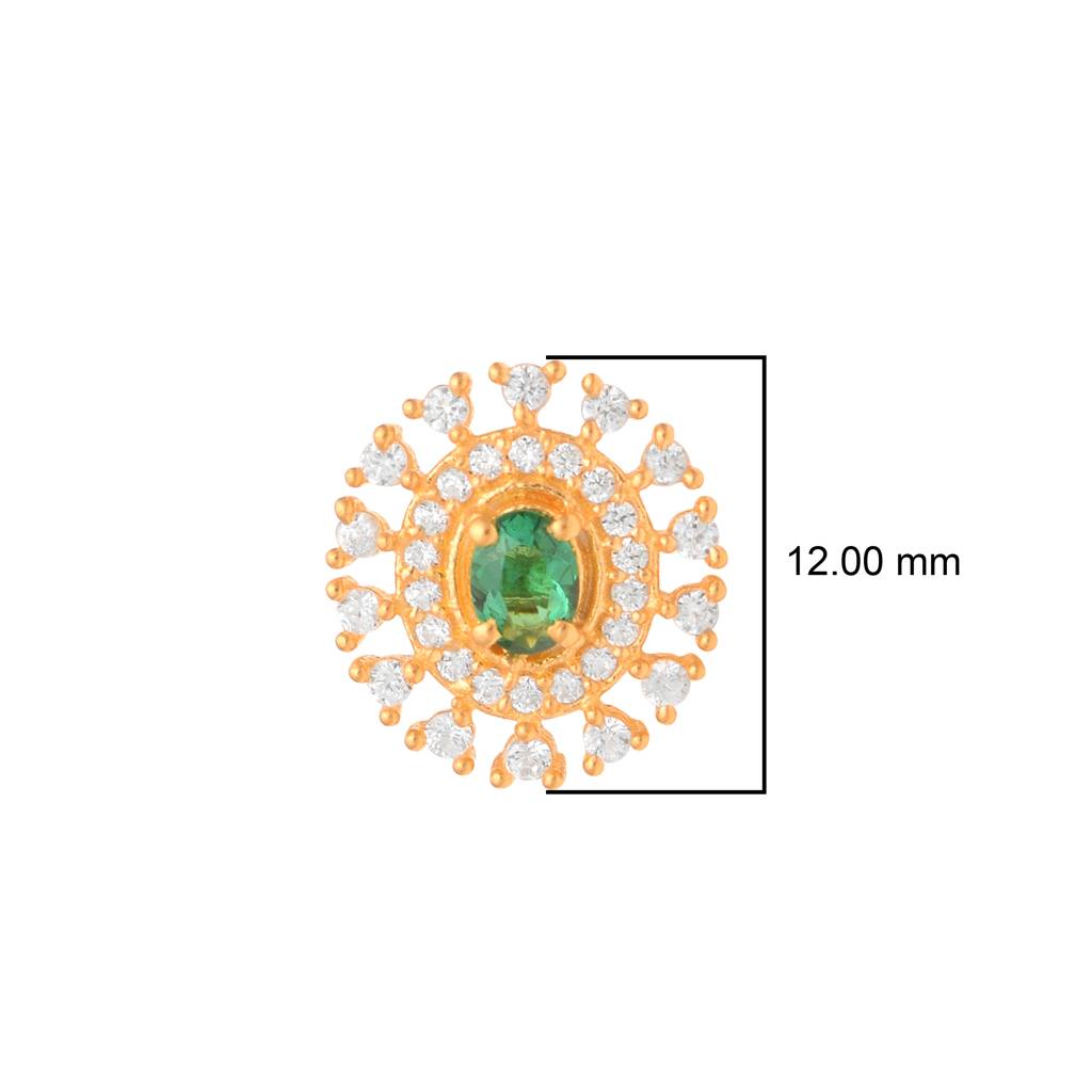 Green Cz Double Halo Nose Pin - Sterling Silver Gold Plated : NP-00202_925S_SW277_GRCZ