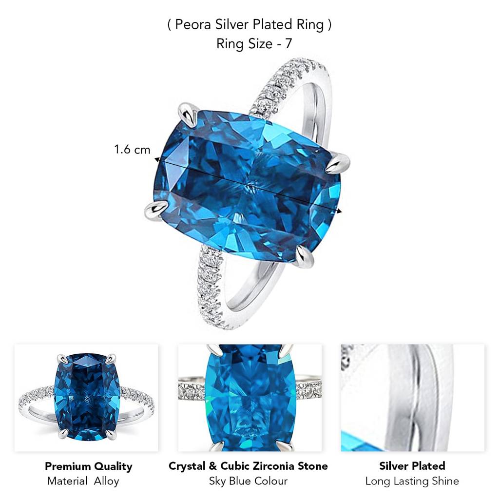 Silver Plated Blue Crystal & Cubic Zirconia Studded Stylish Finger Ring Contemporary Jewellery For Women & Girl : PX9R3034SB-7