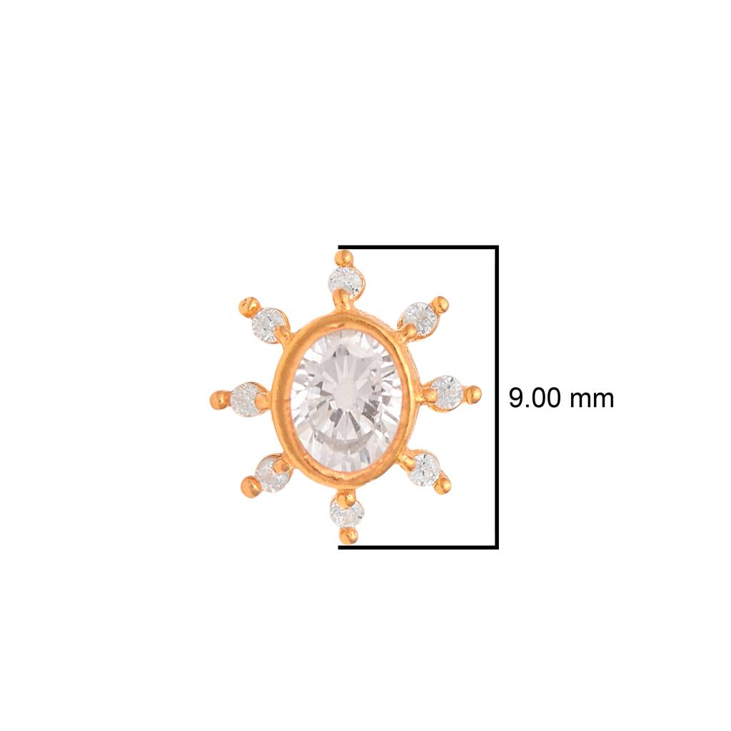 Oval White Cz Nose Pin 925 Sterling Silver Gold Plated : NP-00200_925S_SW277_YG-WCZ