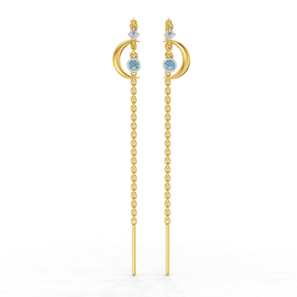 Lab Grown Diamond 0.07Ct 925 Sterling Silver Gold Plated Half Moon Threader Earrings : SQT19735-EG-925S-007CT