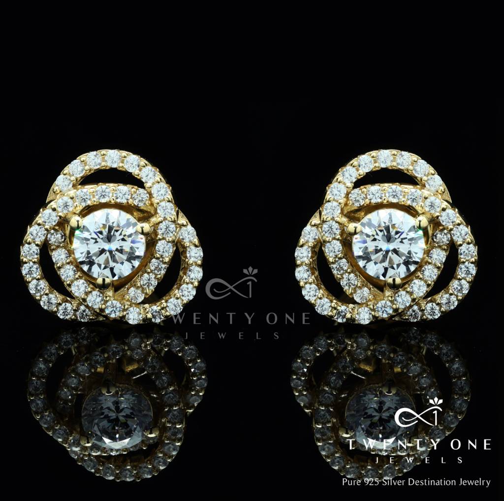 Ultra Premium Diamond Cluster Intertwined Stud Earrings For Women With Premium Screw Backs - 18K Gold Finish : TE2110_2