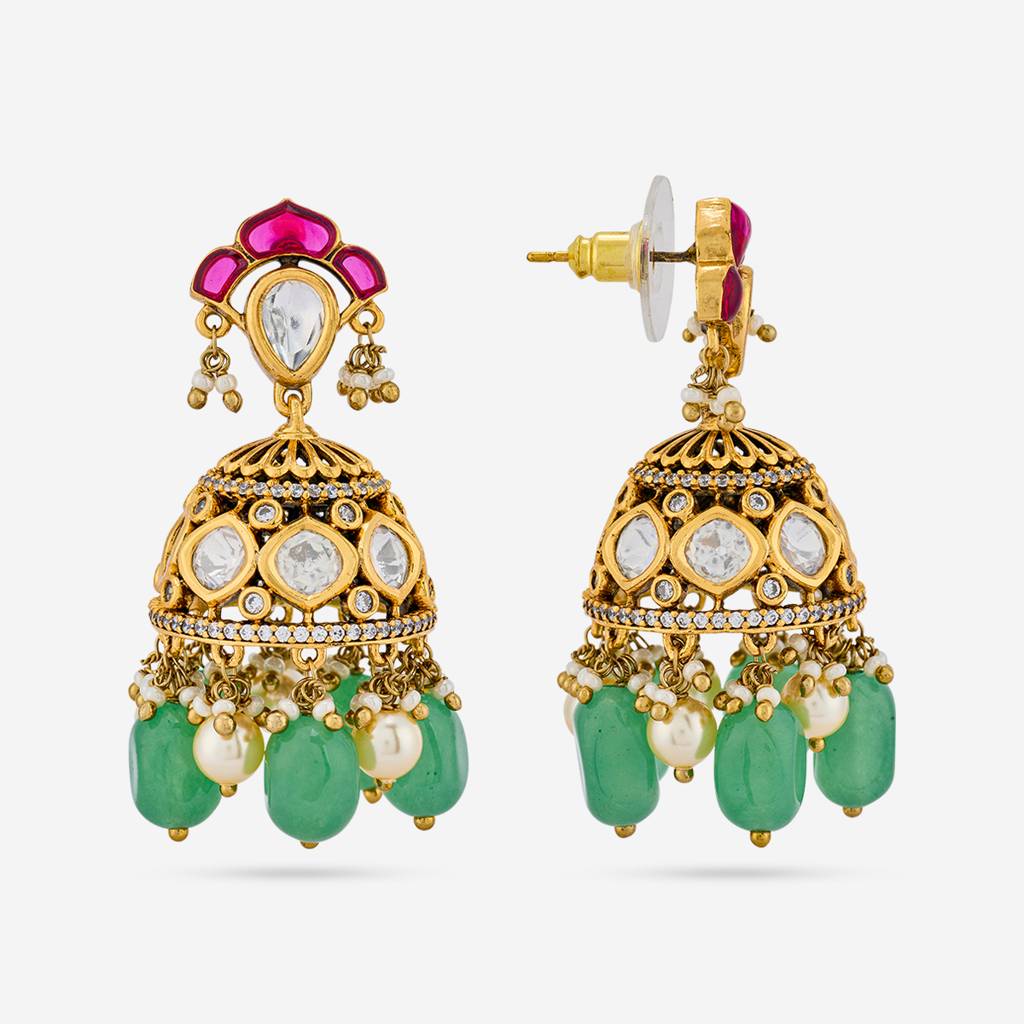 Ruby-Green Victorian - Plated Bridesmaid Kundan Earring - 472332 : 472332