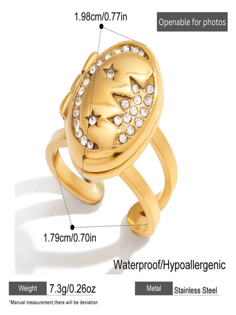 Photo Locket Statement Ring Anti-Tarnish Waterproof 18K Gold Plated For Women : AWX0925R8015