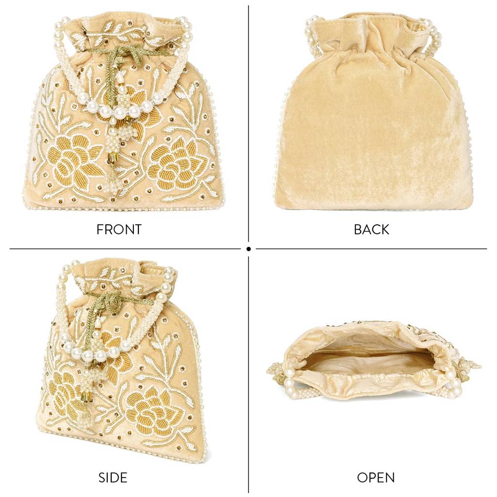 Floral Potli Purses For Women Handmade Evening Handbag Stylish Bridal Fashion Wristlet Bag For Girls : P201CRM