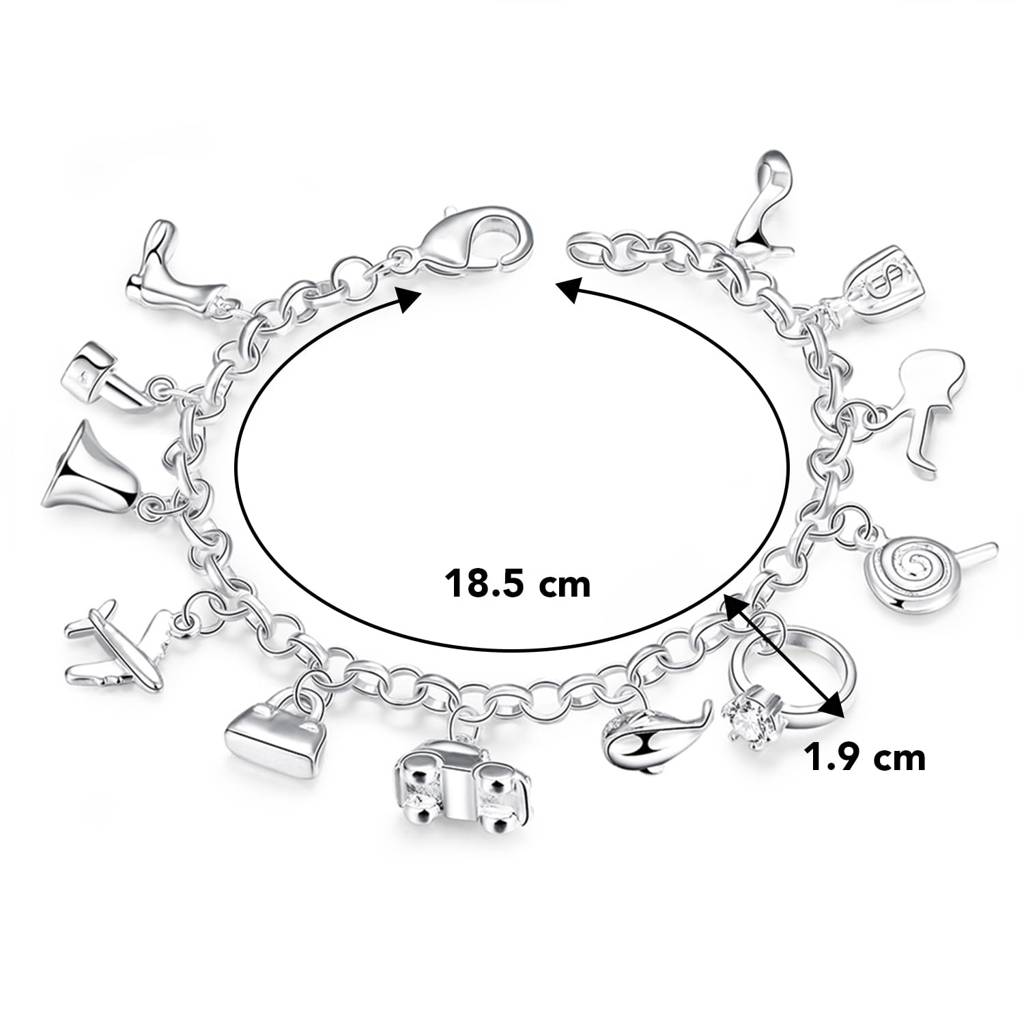 Jolly Charms 925 Sterling Silver Plated Charm Bracelet For Girls & Women : PX8B09