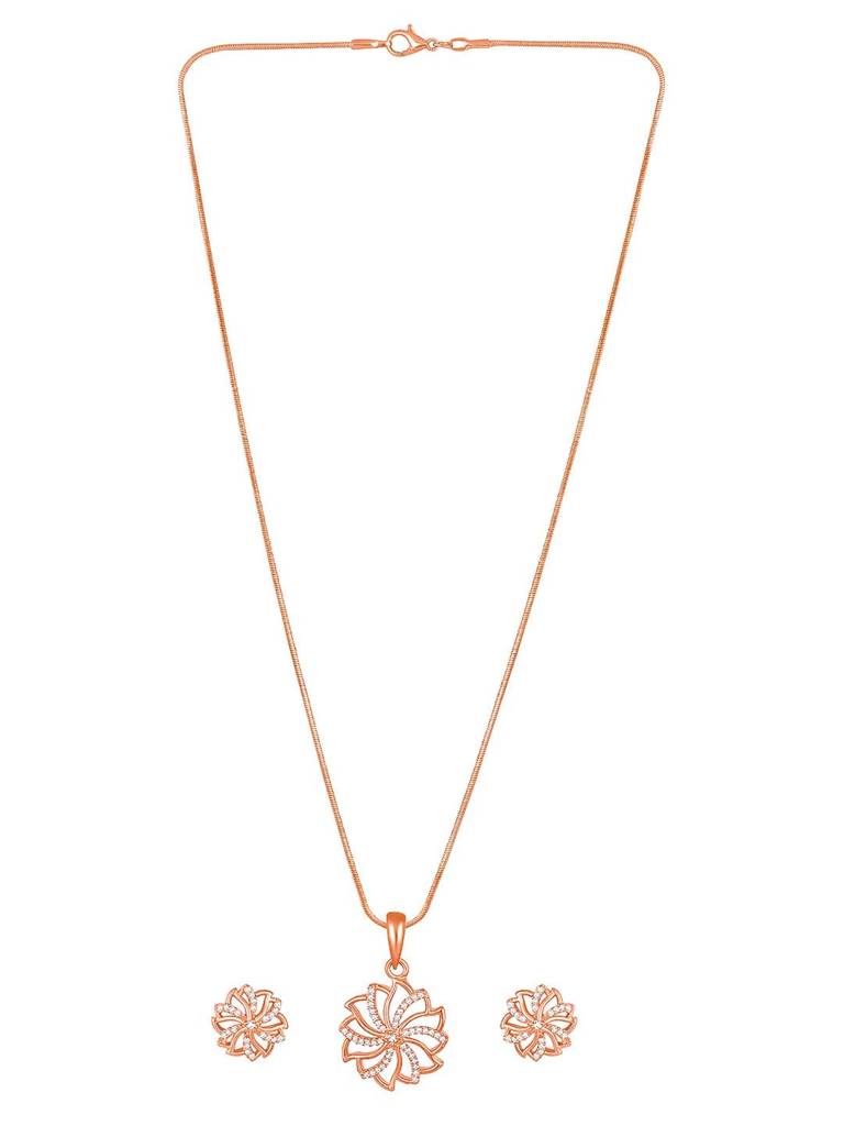 Peora Cubic Zirconia Studded Floral Pendant Chain & Stud Earrings Western Stylish Jewellery Set Gift For Women : PF54PS46C