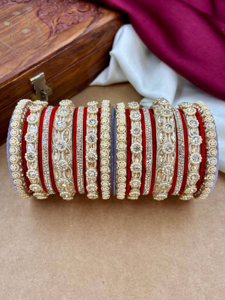Velvet Bangles Set | Elegant Traditional Party Wear Bangles : HB-40-24-RED