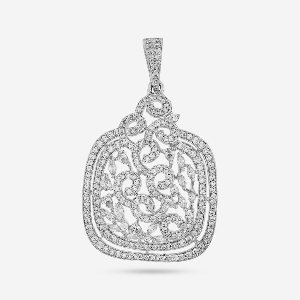 White Rodium - Plated Party Wear Zircon Pendant Set - 458710 : 458710