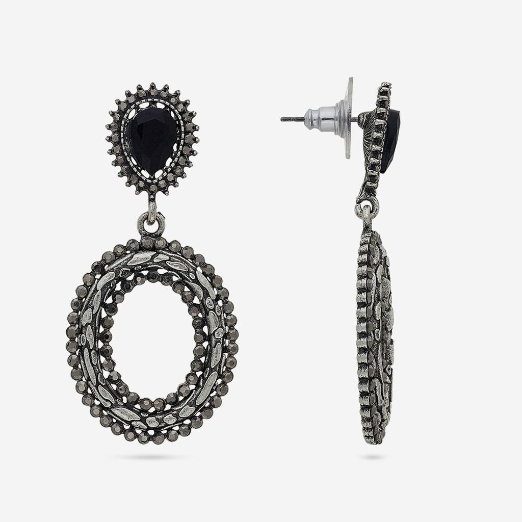 Black Oxidised - Plated Casual Wear Trendy Earring - 450673 : 450673