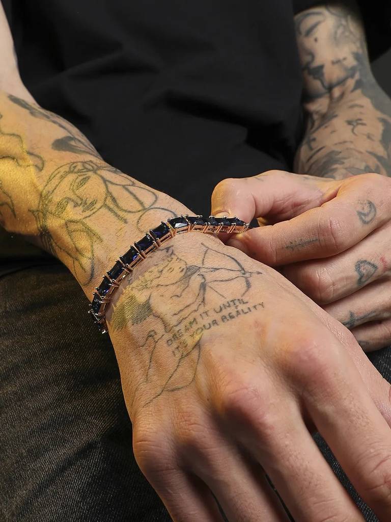 Men'S Geometric Stone Tennis Bracelet - Sapphire Blue : FABR1098