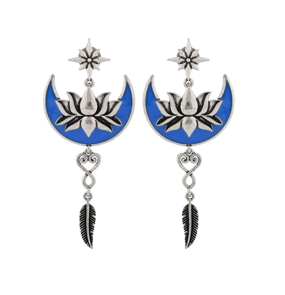 Boho Tribe Celestial Bloom Oxidised Dangle Earrings : 8905124560091