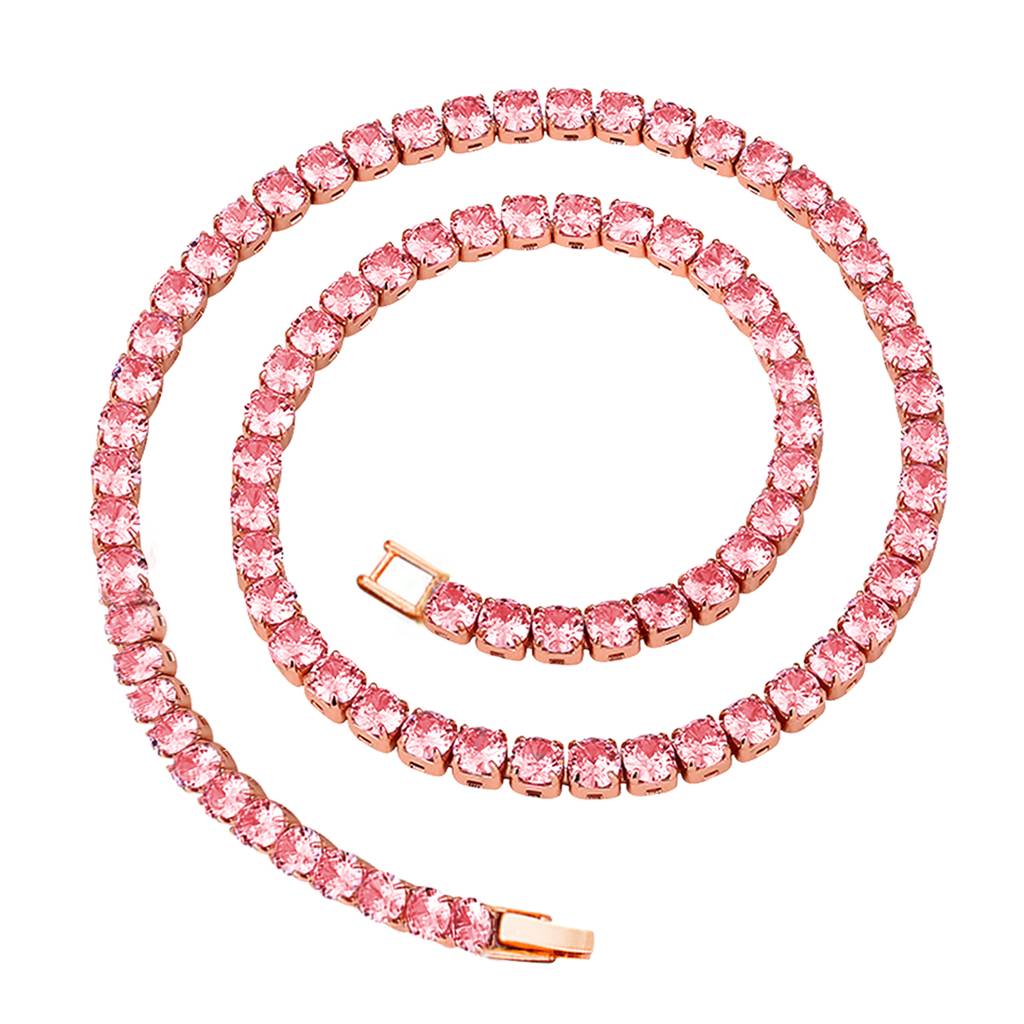 Rose Gold Plated Crystal Studded Stylish Tennis Necklace Chain Fashion Jewellery For Women & Girls : PX9N224C