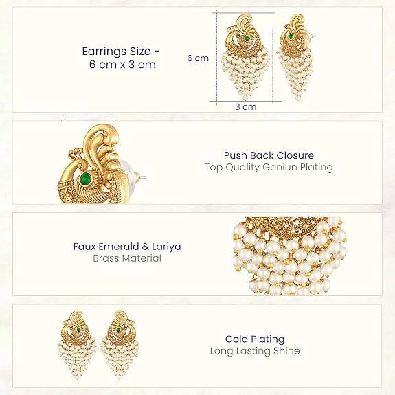 Green Ethnic Dangle Earrings For Women & Girls Gold Plated Faux Ruby & Beads Studded Festive Bridal Jewellery Birth : PF47E07W