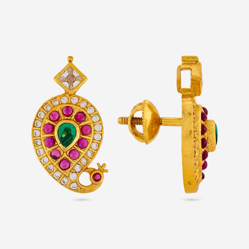 Ruby-Green Gold - Plated Festive Temple Earring - 462018 : 462018
