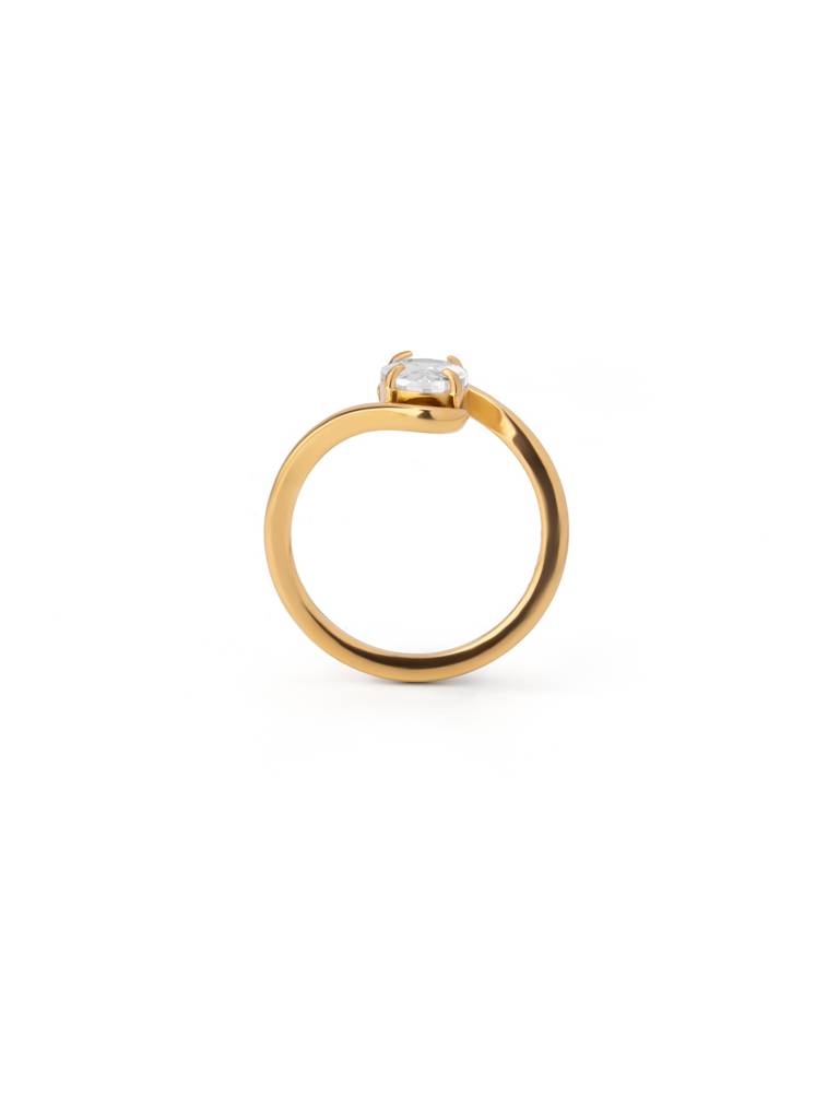 Curved Edge Solitaire Accent Ring For Women - Waterproof & Anti-Tarnish : RG0255-6