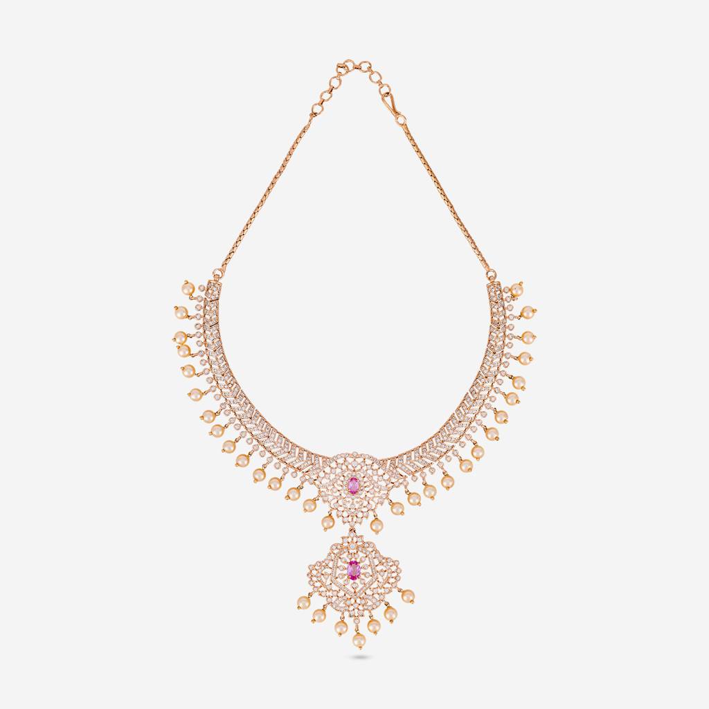 Rose Gold - Plated Bridesmaid Zircon Necklace - 464957 : 464958