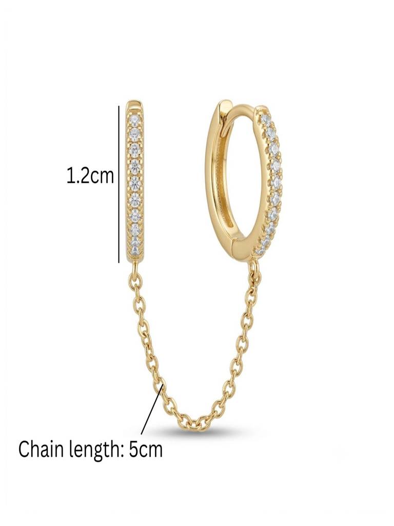 18K Plated Anti-Tarnish Dual Zircon Huggie Ear Chain Earrings For Sinlge Ear : AWU0726E282