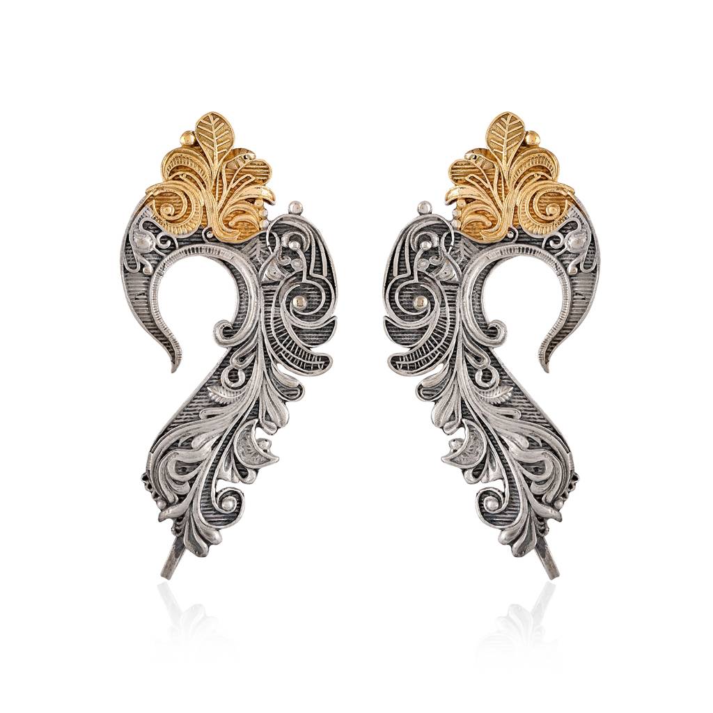 Mor Feather Ear Cuff Dual Tone Earrings - Antique Elegance : 8905124582666