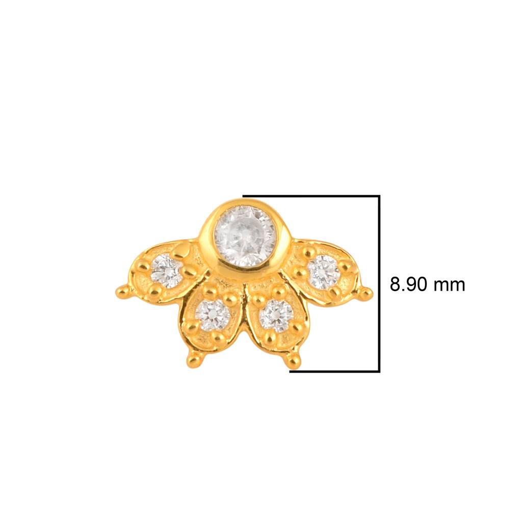Cz Floral Nose Pin - Sterling Silver Gold Plated : NP00043_925S_YG_WCZ