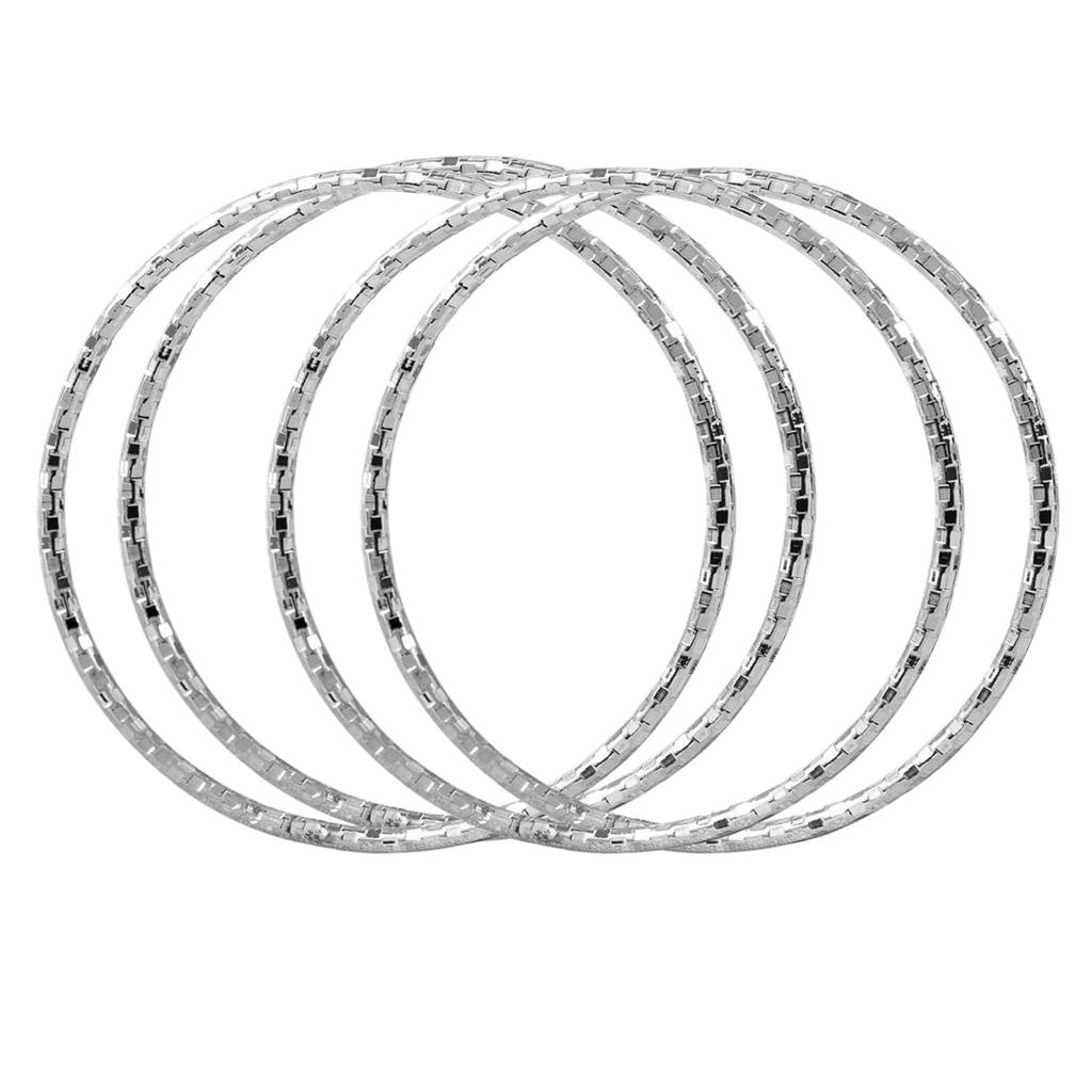 Silver Plated Ethnic Metal Bangles 2.6 Inch For Women & Grils (1 Set, 6 Pcs.) : PX8B72S