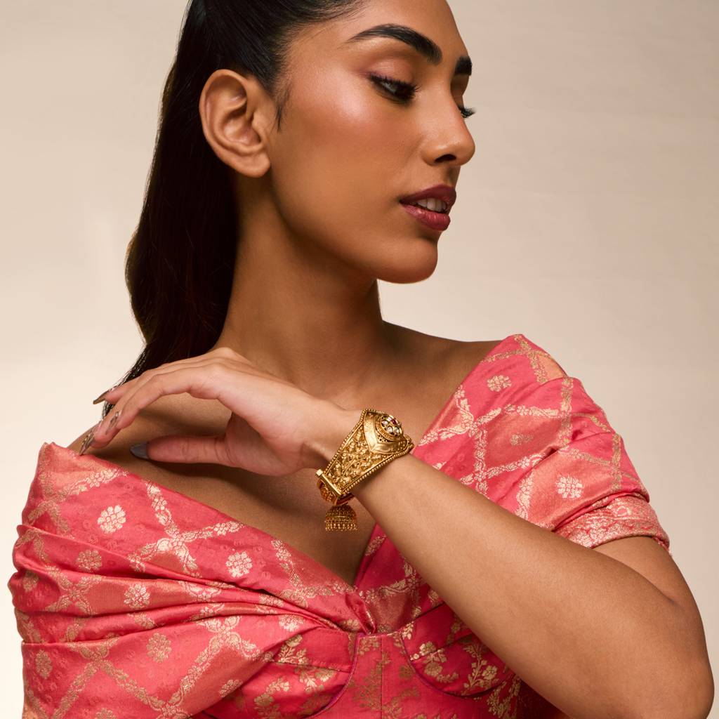 Ruby Gold Plated - Bridesmaid Antique Kada - 465138 : 465138