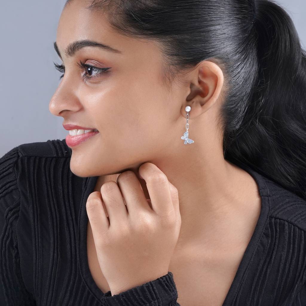 925 Sterling Silver Butterfly Earrings : TRERDJ0046Silver
