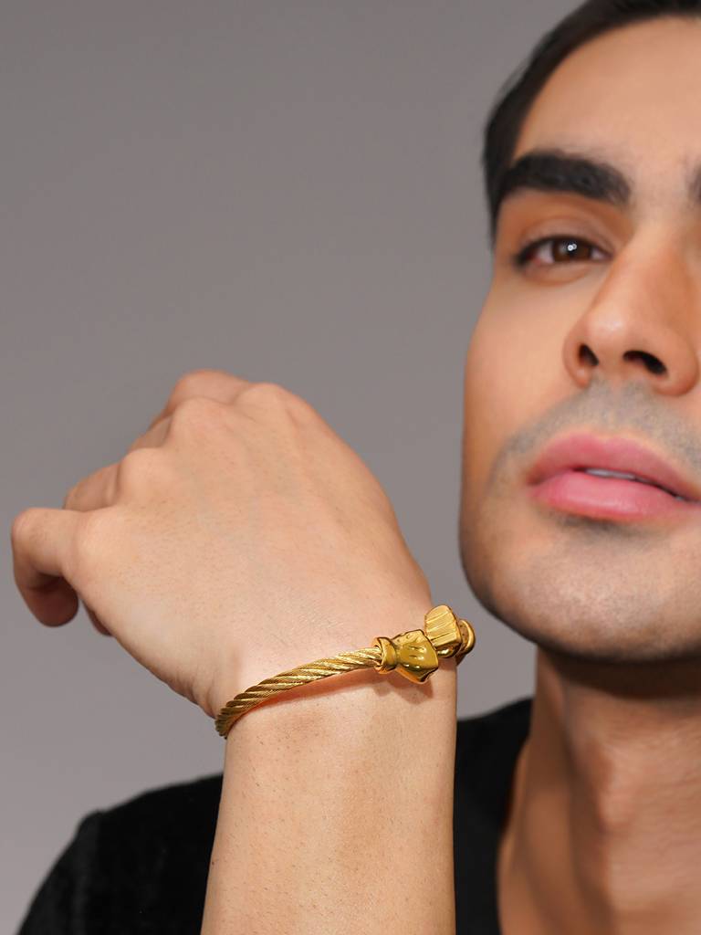 18K Gold-Plated Skull Cuff Waterproof Steel Bracelet : AN-LJ-GO-0012-DB-M