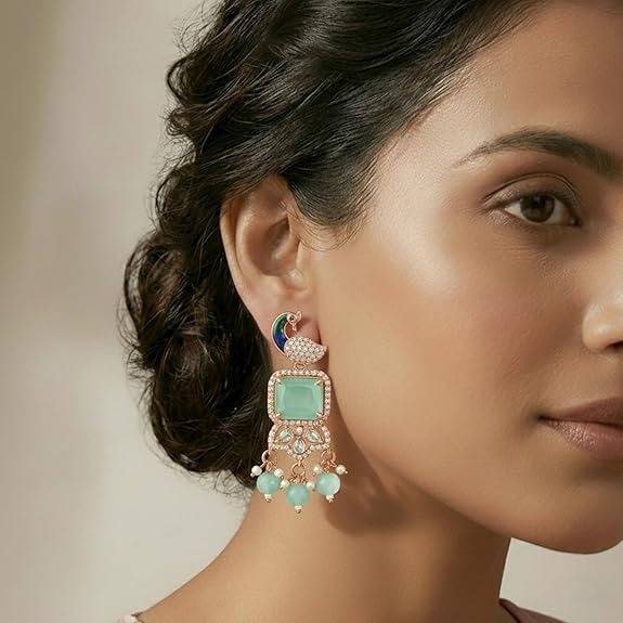 Rose Gold Peacock Dangle Earrings : AD-934-RGMGERER