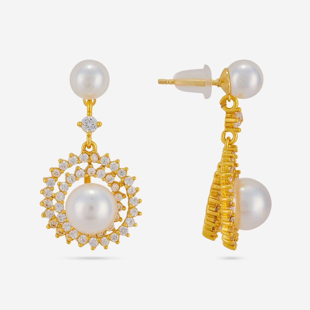 Pearl Gold - Plated Casual Wear Trendy Zircon Earring - 464463 : 464463