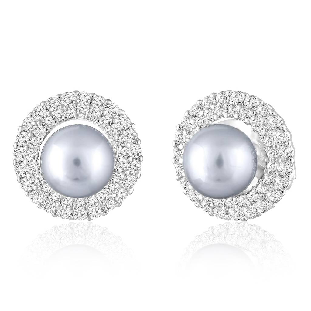 Silver Plated Cubic Zirconia & Pearl Studded Pendant Chain Earrings Set Contemporary Jewellery For Women : PF5PS30S