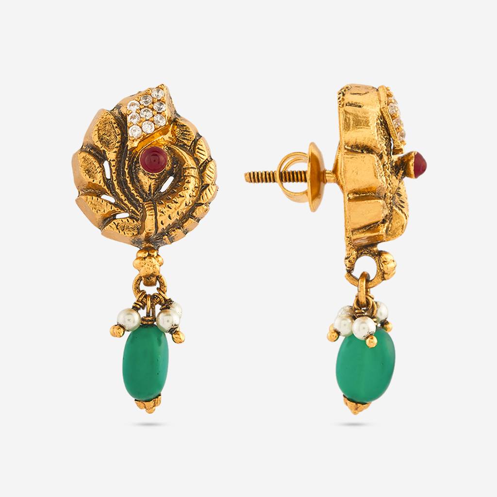 Ruby-Green Gold - Plated Festive Temple Earring - 447985 : 447985