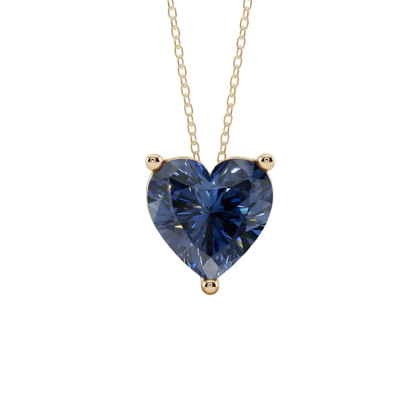 Blue Heart Solitaire Pure Silver Pendant Necklace : HERT-BLU-10-SL-G-C