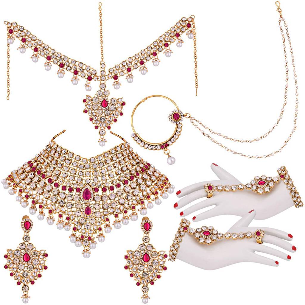 Peora American Diamond Studded Jodha Akbar Bridal Choker Necklace Traditional Jewellery Set Gift For Women Gi : PF37BRBLP021PK