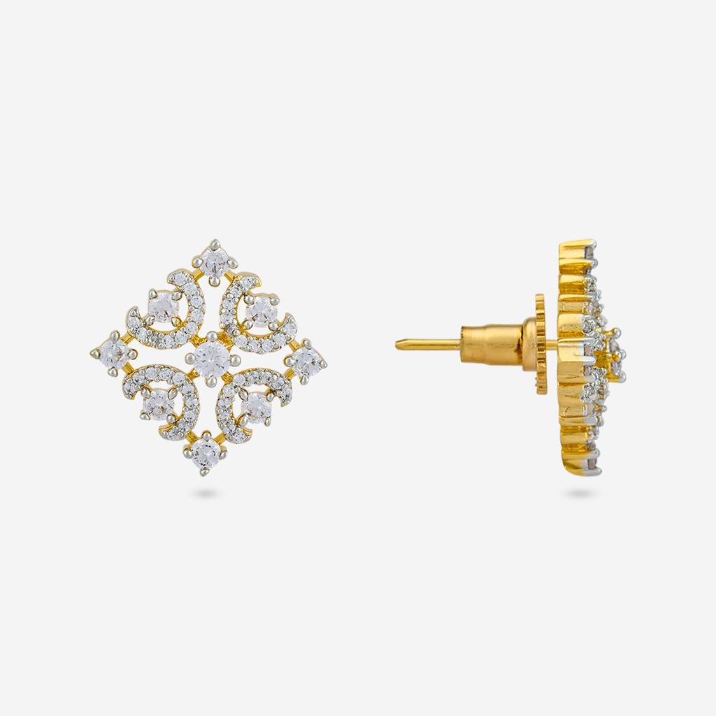 White Rhodium-Gold - Plated Party Wear Zircon Earring - 456901 : 456901